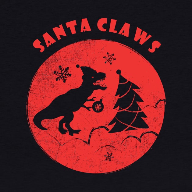 Santa Claws Shirt Funny T-Rex Dino Christmas Tshirt Holiday Gift Christmas Party Dinosaur Tee by NickDezArts